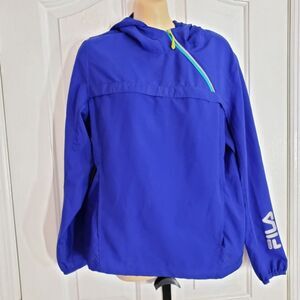 Fila Sport Women's Jacket Cobalt Blue Pullover 1/4 Side Zip Hooded Poly Coat M
